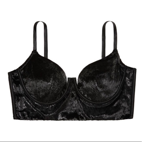 ✨HP✨ VS Shimmer Velvet Long Line Balconet Bra Black 32B - Picture 3 of 9